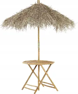 Outdoor Bamboo Table with Parasol Beliani MOLISE — compact garden table with umbrella