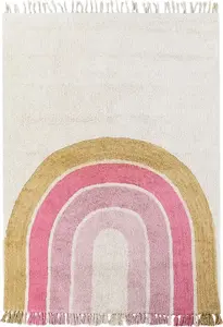 Children's cotton rug Beliani 140 x 200 cm beige with pink rainbow