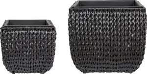 Flower pots set Beliani BERBERIS — 2-piece black technorattan planters