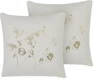 Декоративные подушки Beliani GOMPHRENA 45 x 45 см с растительным рисунком, слоновая кость (комплект 2 шт.)