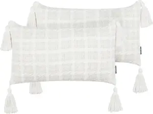 Decorative cushion set Beliani DOURIS 2 pcs, beige check pattern, 30 x 60 cm