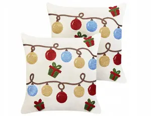 Decorative cushion set Beliani PALMIER velour 45 x 45 cm, off-white, holiday pattern (2 pcs)