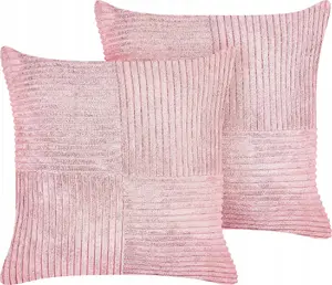 Cushion set Beliani 2-pack pink corduroy cushions MILLET — decorative throw pillows, soft cover