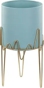 Металлический горшок на подставке Shumee KALANDRA 19×19×39 см сине‑золотой