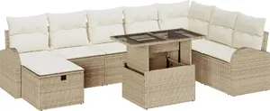 Outdoor sofa set VidaXL 9-piece beige with cushions, poly rattan