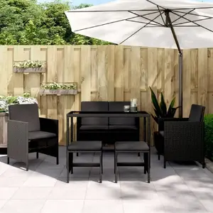 Outdoor sofa set VidaXL 8-piece black rattan, 2-seat garden sofa with storage and cushions