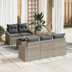 Outdoor sofa set VidaXL model 3355271 — 6-piece rattan and polyester set with cushions, light gray