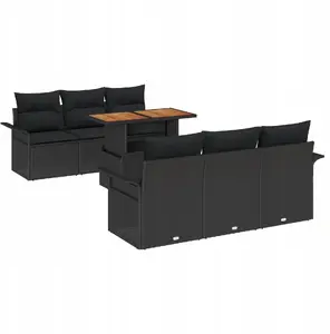 Набор садовой мебели VidaXL 7 предметов полиротанг чёрный с подушками, двухместный диван с местом для хранения (3358018)