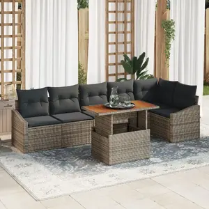 Набор уличной мебели VidaXL 7 предметов с подушками, серый ротанг
