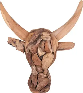 Wall sculpture Beliani Bull Head, light wood wall-mounted decorative bull head, model 180158