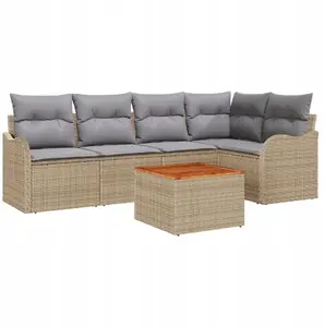 Outdoor sofa set VidaXL 6-piece beige polyrattan with acacia storage 2-seater sofa with cushions