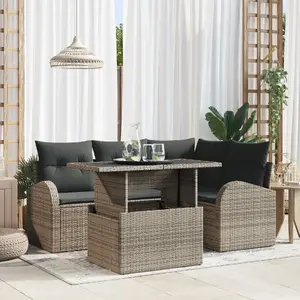 Āra dīvānu komplekts VidaXL 5 daļas pelēks poliratangs 100 x 55 x 73 cm