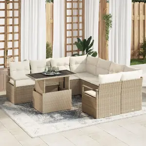 Garden sofa set VidaXL 9-piece rattan-look beige with cushions — 2-seat garden sofa with storage