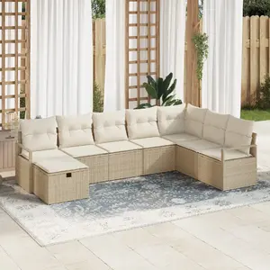 Outdoor 2-seater Sofa Set VidaXL 8-piece with Beige Cushions, Poly Rattan