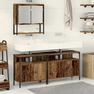 Bathroom vanity cabinet with integrated sink VidaXL model 3332574 in reclaimed wood finish, engineered material
