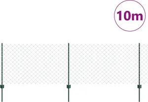 VidaXL сетчатое ограждение с 10 U‑столбами зелёное 0,8 x 10 м сталь