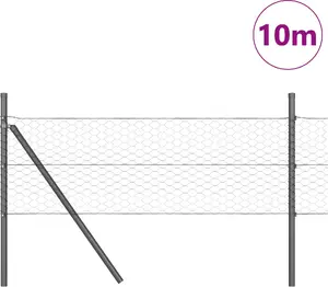 Ограждение VidaXL шестиугольная сетка 0.4x10 м оцинкованная сталь с 7 серыми столбами 32 мм 80 см