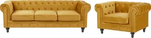Комплект мягкой мебели 4‑местный велюровый Shumee CHESTERFIELD, жёлтый, модель 214720