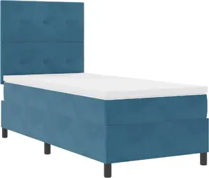Кровать Box Spring с матрасом и подсветкой LED, VidaXL, темно-синяя велюровая, 90x190 см