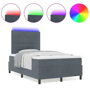 Кровать Box Spring с матрасом и LED VidaXL, тёмно‑серый бархат, 120x200 см