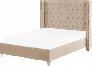 Кровать Beliani LUBBON 140 x 200 см велюровая бежевый