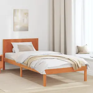 Gultas rāmis VidaXL modelis 872214 ar vaskotu bronzas apdari, brūns vaskots