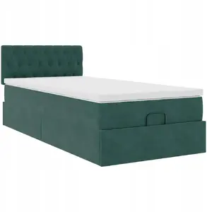 Каркас кровати с оттоманкой и матрасом VidaXL 90x200 см зелёный бархат