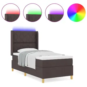 Кровать Box Spring с матрасом и подсветкой LED VidaXL 100x200 см тёмно‑коричневый тканевый