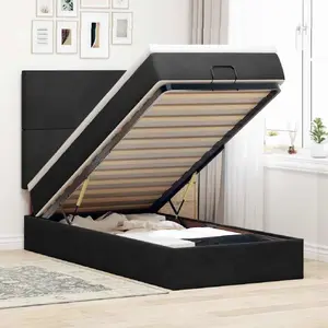 Каркас кровати с оттоманкой и матрасами VidaXL 80x200 см, черный бархат