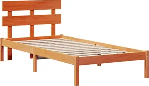 Gultas rāmis ar galvgali VidaXL 100x200 cm, cieta priedes koksne, vaskots brūns