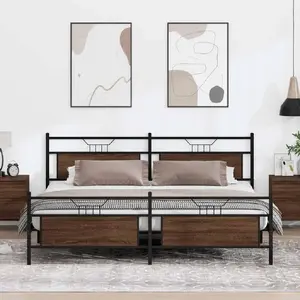 Металлическая рама кровати VidaXL 200x200 см, цвет коричневый дуб, без матраса