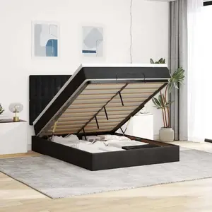 Основание кровати с оттоманкой VidaXL 140x200 см, черный бархат, в комплекте матрасы