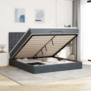 Каркас кровати с оттоманкой VidaXL 200x200 см, серый велюр, с матрасами