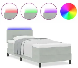 Кровать Box Spring с матрасом и подсветкой LED VidaXL 90x200 см бархат серая