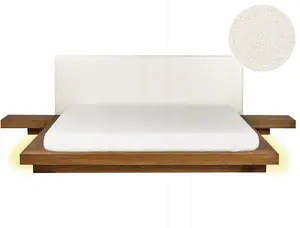 Кровать Beliani ZEN 180 x 200 см с LED, обивка boucle, натуральный ясеневый цвет