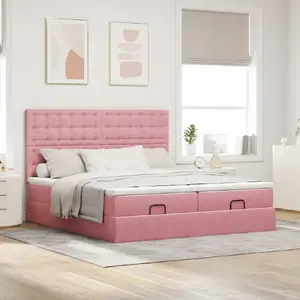 Рамa кровати с оттоманом и матрацами VidaXL 180 x 200 см розовый бархат