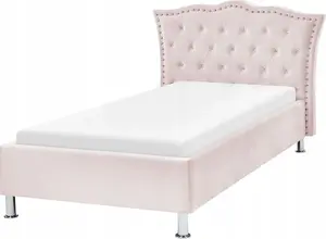 Bed Beliani METZ 90 x 200 cm velvet pink — single bed frame, 90x200 cm