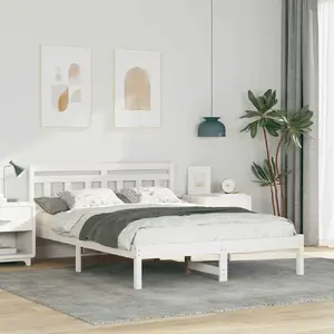 Каркас кровати с изголовьем VidaXL 140 x 190 см Сосна Белый