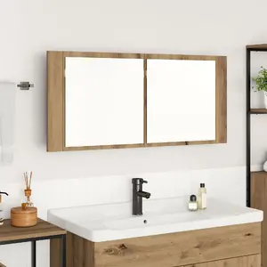 Зеркальный шкаф VidaXL 100x12x45 см Дуб Ремесленный с LED, дерево и стекло