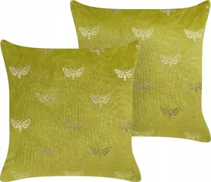 Decorative velour butterfly cushions Beliani 45 x 45 cm light green (set of 2)