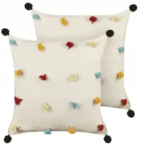 Cushion set Beliani Tufted Cotton light beige, 2 pieces