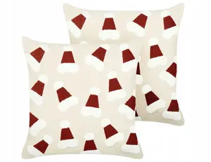 Decorative cushion set Beliani SUGARPLUM, cotton, 45 x 45 cm, light beige, holiday pattern