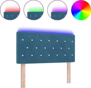 Изголовье VidaXL с LED и кристаллическими пуговицами, синий бархат, 100 см