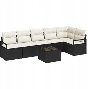 Outdoor sofa set VidaXL 6-piece with cushions, brown poly rattan — two-seater black poly rattan sofa included