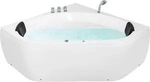 Corner bathtub Beliani MEVES with LED and hydromassage 140 x 140 cm white