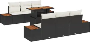 Комплект уличных диванов VidaXL 7 предметов с подушками, чёрный полиротанг