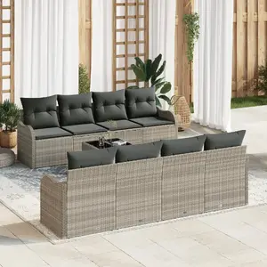 VidaXL 9-piece outdoor sofa set with cushions, light gray rattan, includes two-seater sofa and accessories