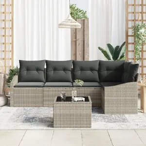 Outdoor Dining Set VidaXL 6-piece with Cushions, Grey Rattan