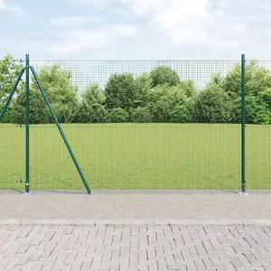 Metināta stiepļu žoga VidaXL ar 13 rievotiem stabiņiem zaļa 1,4 x 25 m tērauds