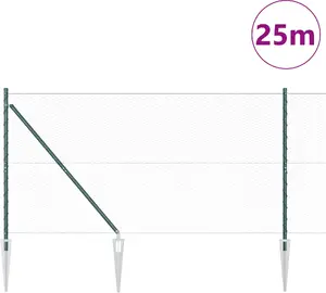 Шестиугольная садовая сетка-ограждение VidaXL 1,4 x 25 м, оцинкованная сталь; 13 острых столбиков Ø32 мм, 160 см